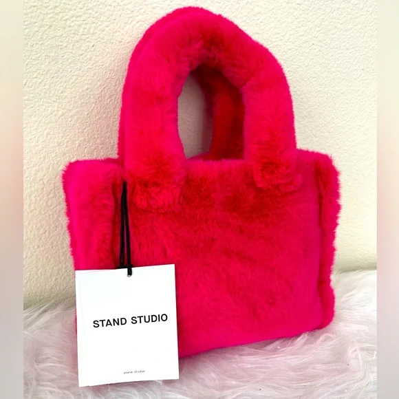 new with tagsstand studio liz bag velvety heavy faux fur fuchsia